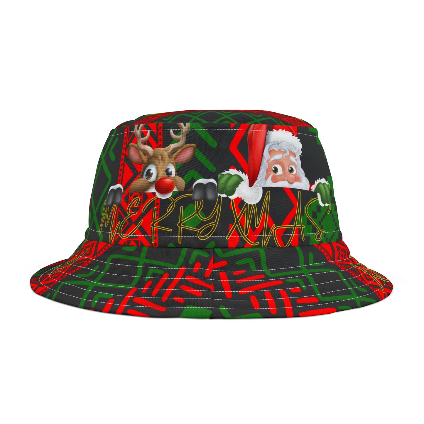 Christmas Bucket Hat - Festive Season Holiday Gift Idea, Summer Sun Protection Cap, Red Santa Claus Pattern, Beach Vacation Accessory,