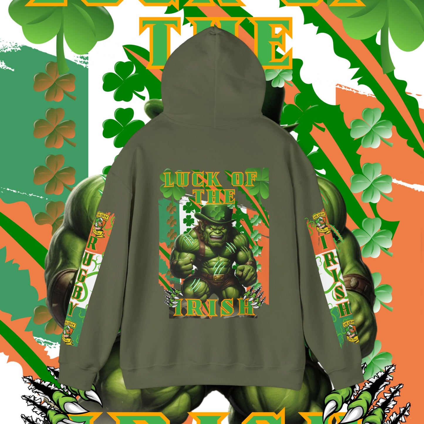 Ireland Irish Hoodie, Irish rugby pullover, luck of the Irish hoodie, 4 leaf clover, leprechaun, Ireland rugby, unisex hoodie,