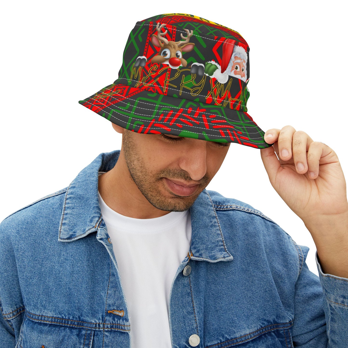 Christmas Bucket Hat - Festive Season Holiday Gift Idea, Summer Sun Protection Cap, Red Santa Claus Pattern, Beach Vacation Accessory,