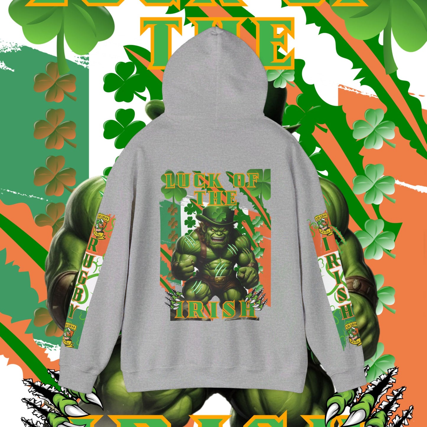 Ireland Irish Hoodie, Irish rugby pullover, luck of the Irish hoodie, 4 leaf clover, leprechaun, Ireland rugby, unisex hoodie,