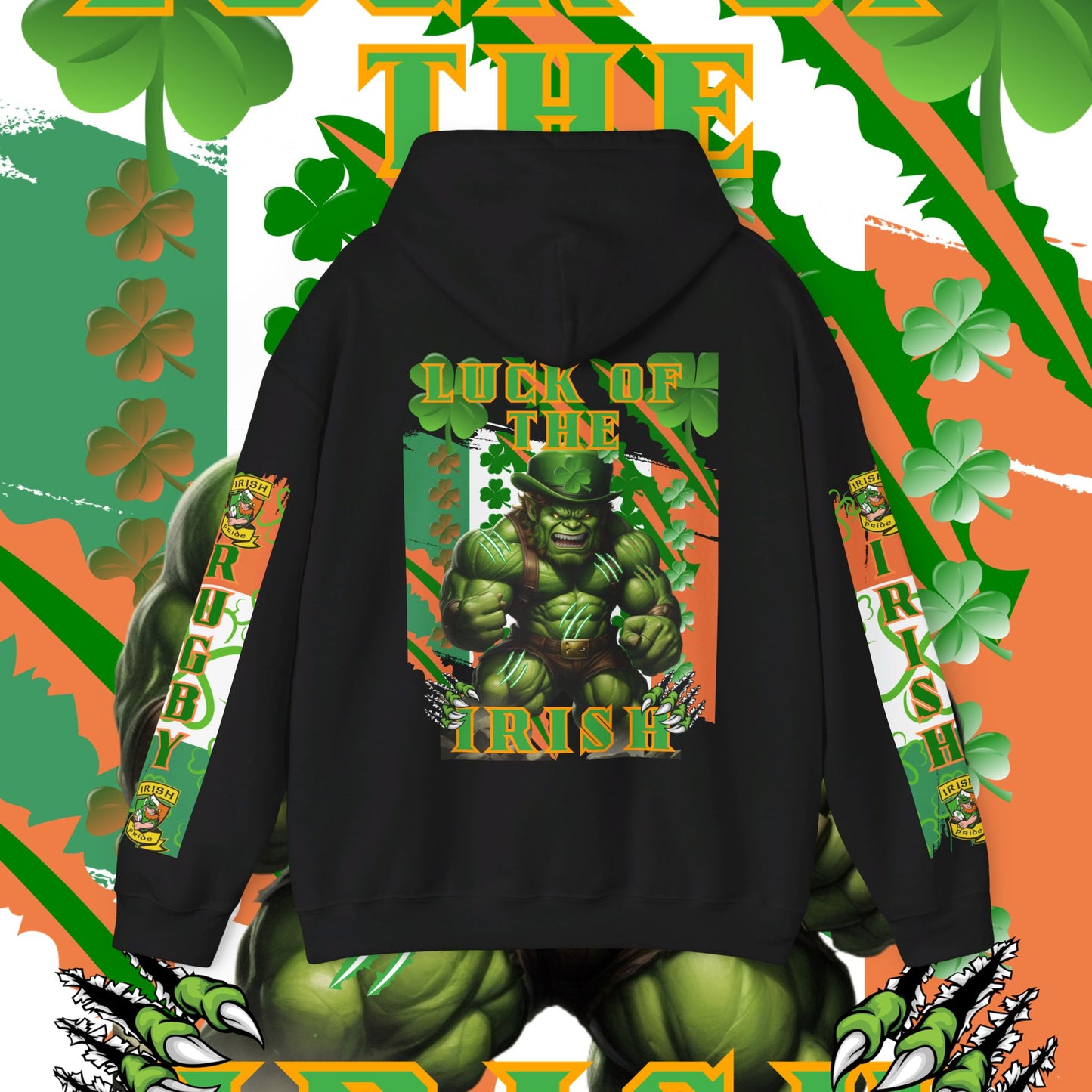 Ireland Irish Hoodie, Irish rugby pullover, luck of the Irish hoodie, 4 leaf clover, leprechaun, Ireland rugby, unisex hoodie,