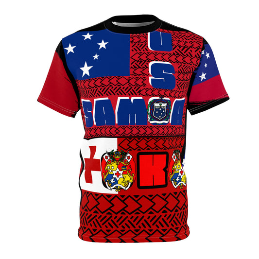 Tonga Samoa Dual Split T-Shirt, Pacific Islander Supporter Tee, Tonga Samoa Heritage Shirt, Dual Flag Design Tee, tonga and Samoa