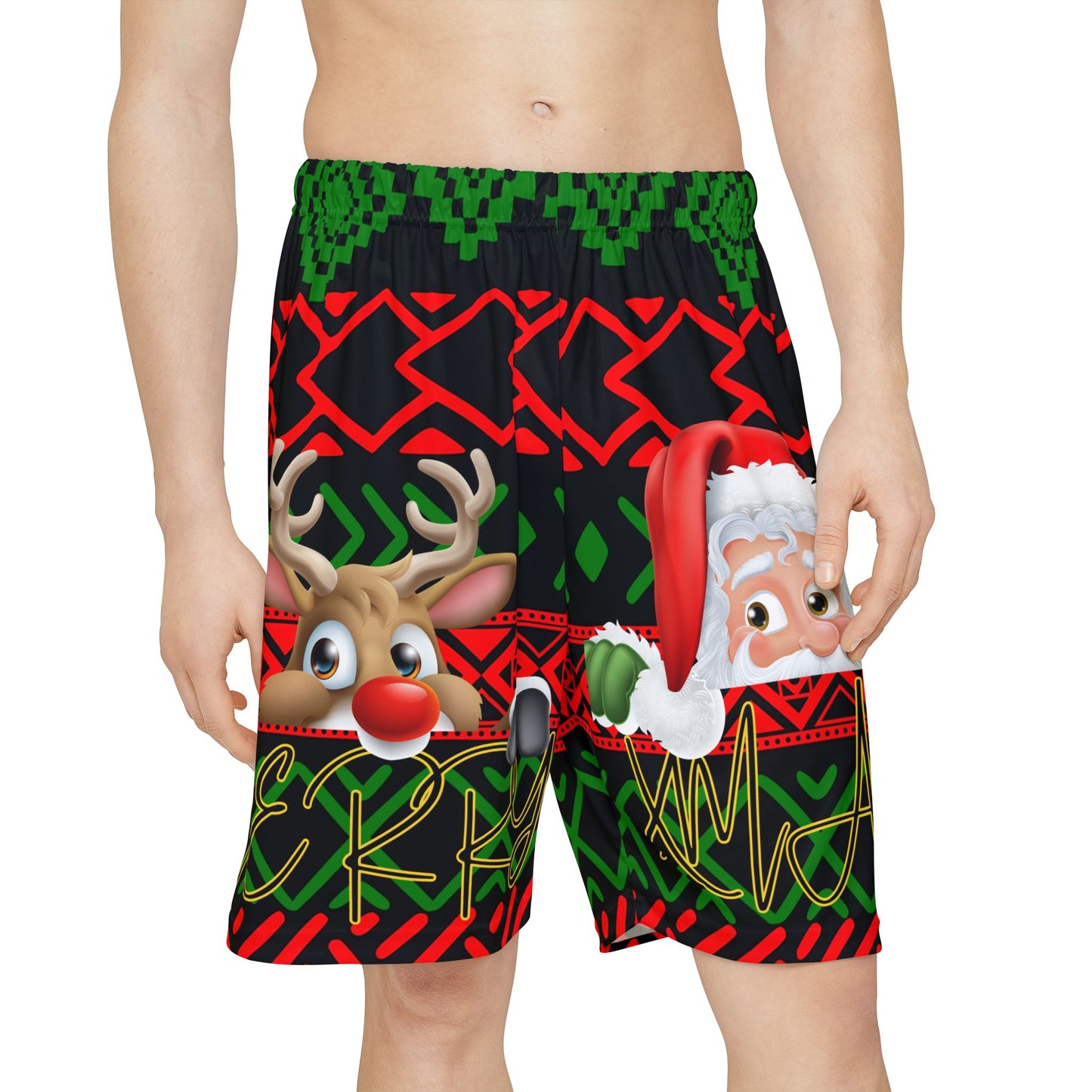 Christmas Reindeer Men's Sports Shorts, Festive Xmas Gift for Jolly Holidays,