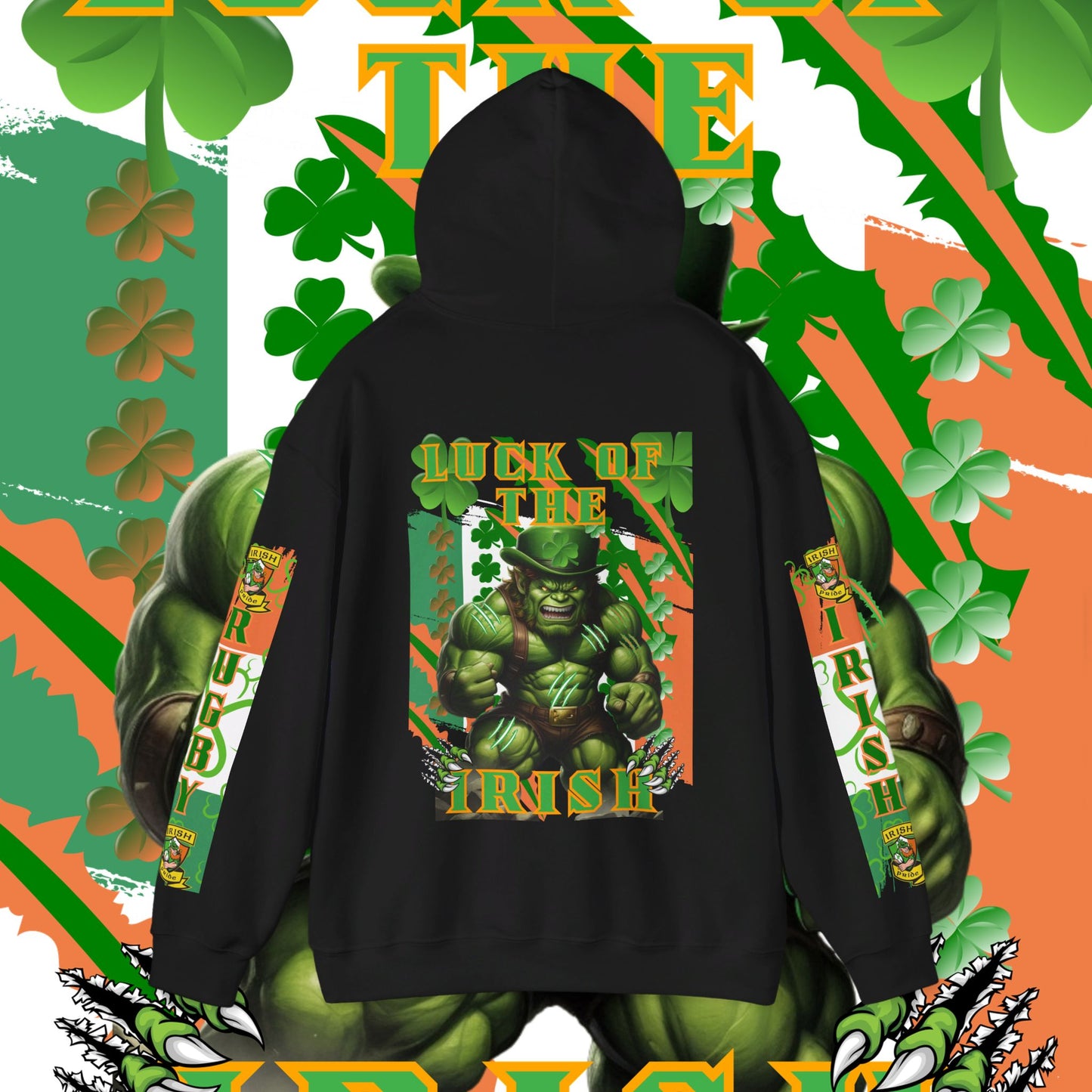 Ireland Irish Hoodie, Irish rugby pullover, luck of the Irish hoodie, 4 leaf clover, leprechaun, Ireland rugby, unisex hoodie,