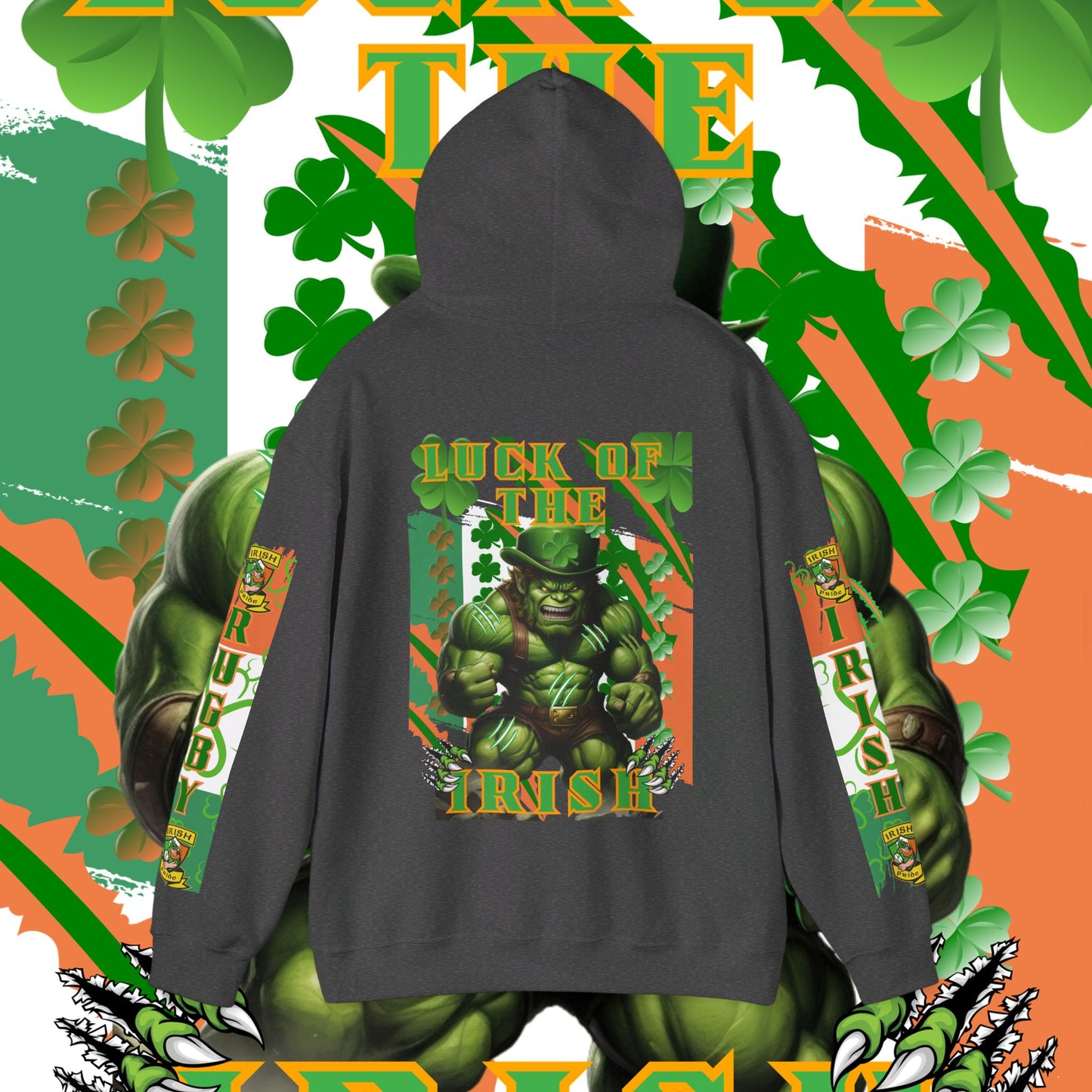 Ireland Irish Hoodie, Irish rugby pullover, luck of the Irish hoodie, 4 leaf clover, leprechaun, Ireland rugby, unisex hoodie,