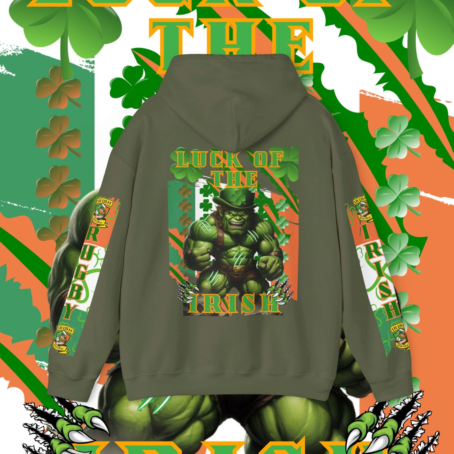 Ireland Irish Hoodie, Irish rugby pullover, luck of the Irish hoodie, 4 leaf clover, leprechaun, Ireland rugby, unisex hoodie,