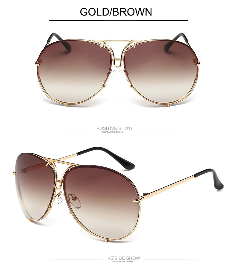 Oversized Pilot Sunglasses for Women - Luxury Brand Metal Mirror UV400 Fashion Shades