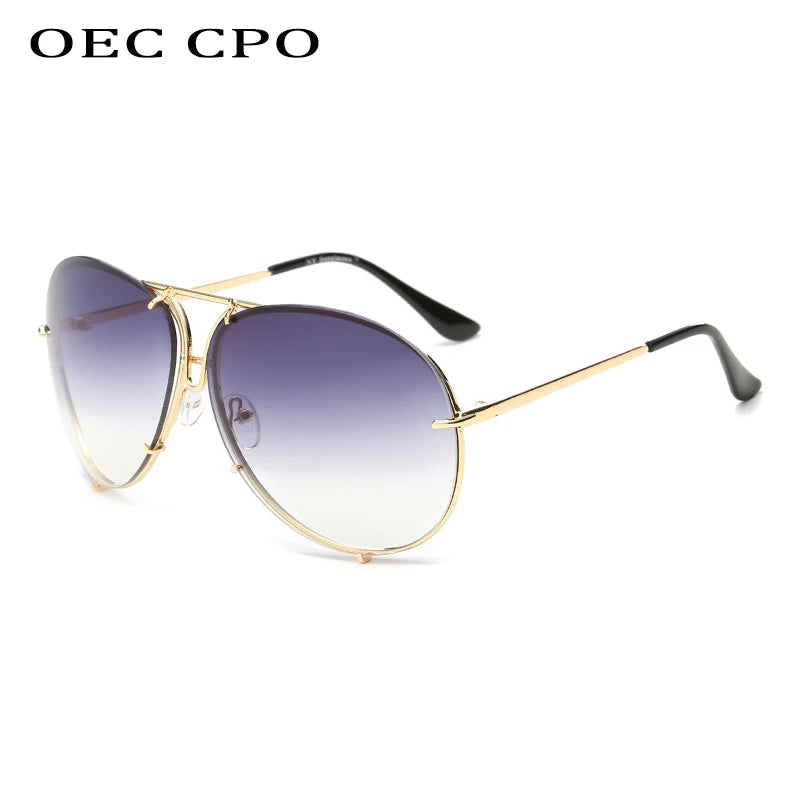 Oversized Pilot Sunglasses for Women - Luxury Brand Metal Mirror UV400 Fashion Shades