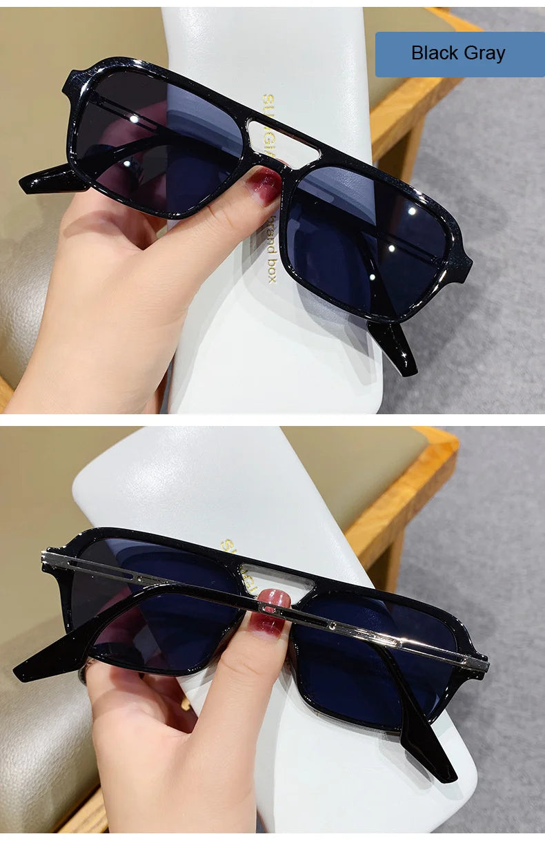 Fashion Vintage Square Sunglasses Woman Brand Retro Small Frame Sun Glasses Female Double Bridges Design Oculos De Sol Feminino