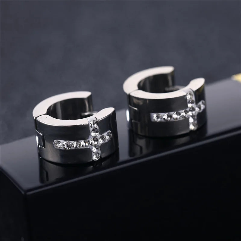 Creative Fashion Titanium Steel Engraved Cross Earrings for Men and Women - Stainless Steel Jewelry