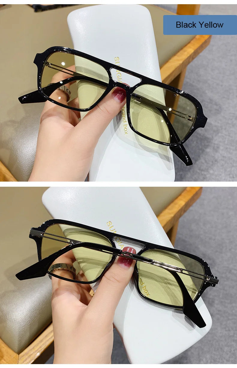 Fashion Vintage Square Sunglasses Woman Brand Retro Small Frame Sun Glasses Female Double Bridges Design Oculos De Sol Feminino