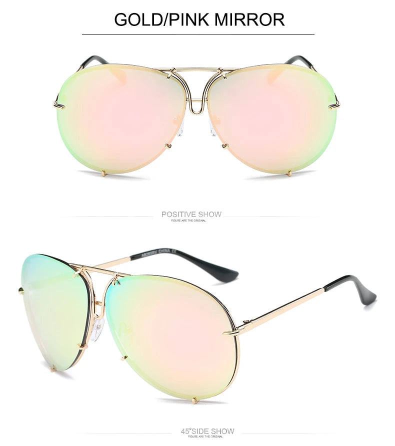 Oversized Pilot Sunglasses for Women - Luxury Brand Metal Mirror UV400 Fashion Shades