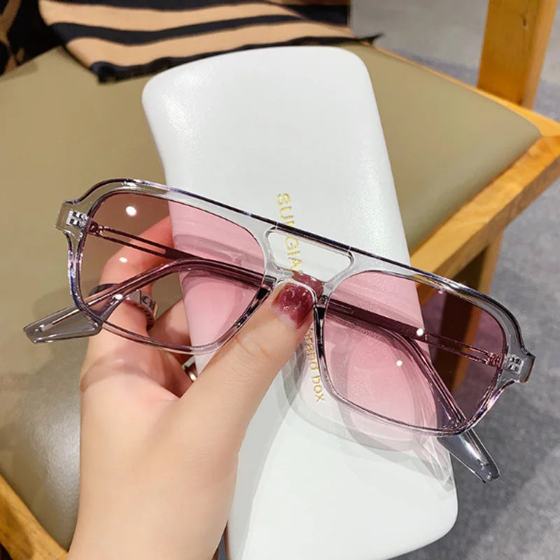 Fashion Vintage Square Sunglasses Woman Brand Retro Small Frame Sun Glasses Female Double Bridges Design Oculos De Sol Feminino