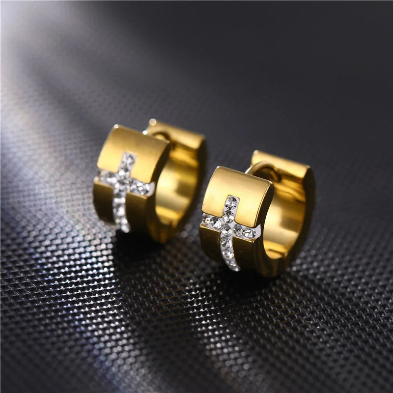 Creative Fashion Titanium Steel Engraved Cross Earrings for Men and Women - Stainless Steel Jewelry