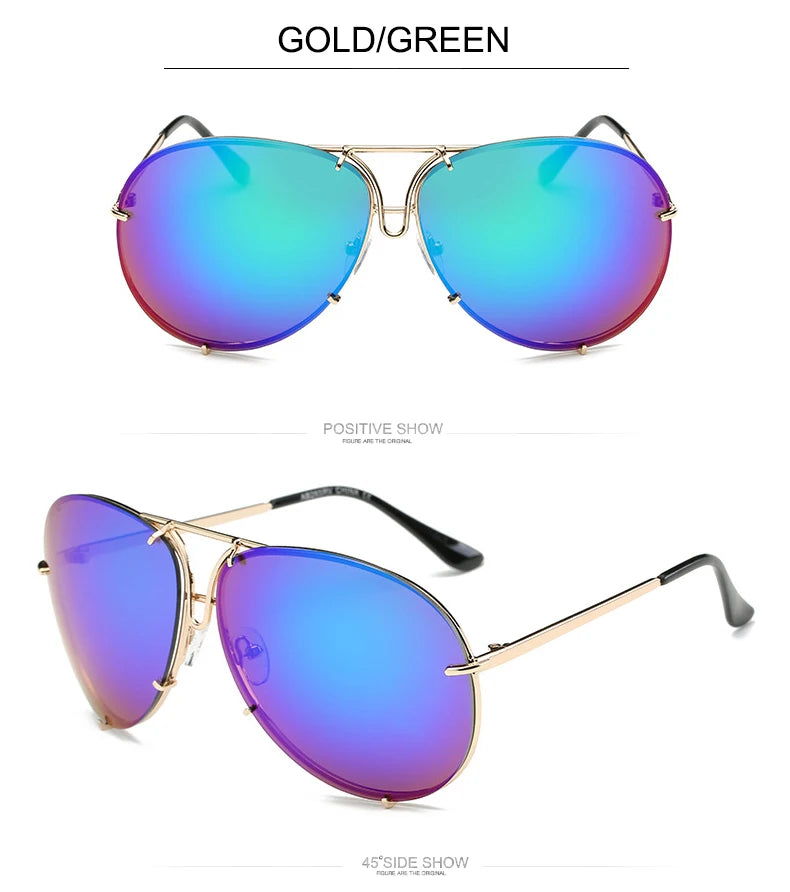 Oversized Pilot Sunglasses for Women - Luxury Brand Metal Mirror UV400 Fashion Shades