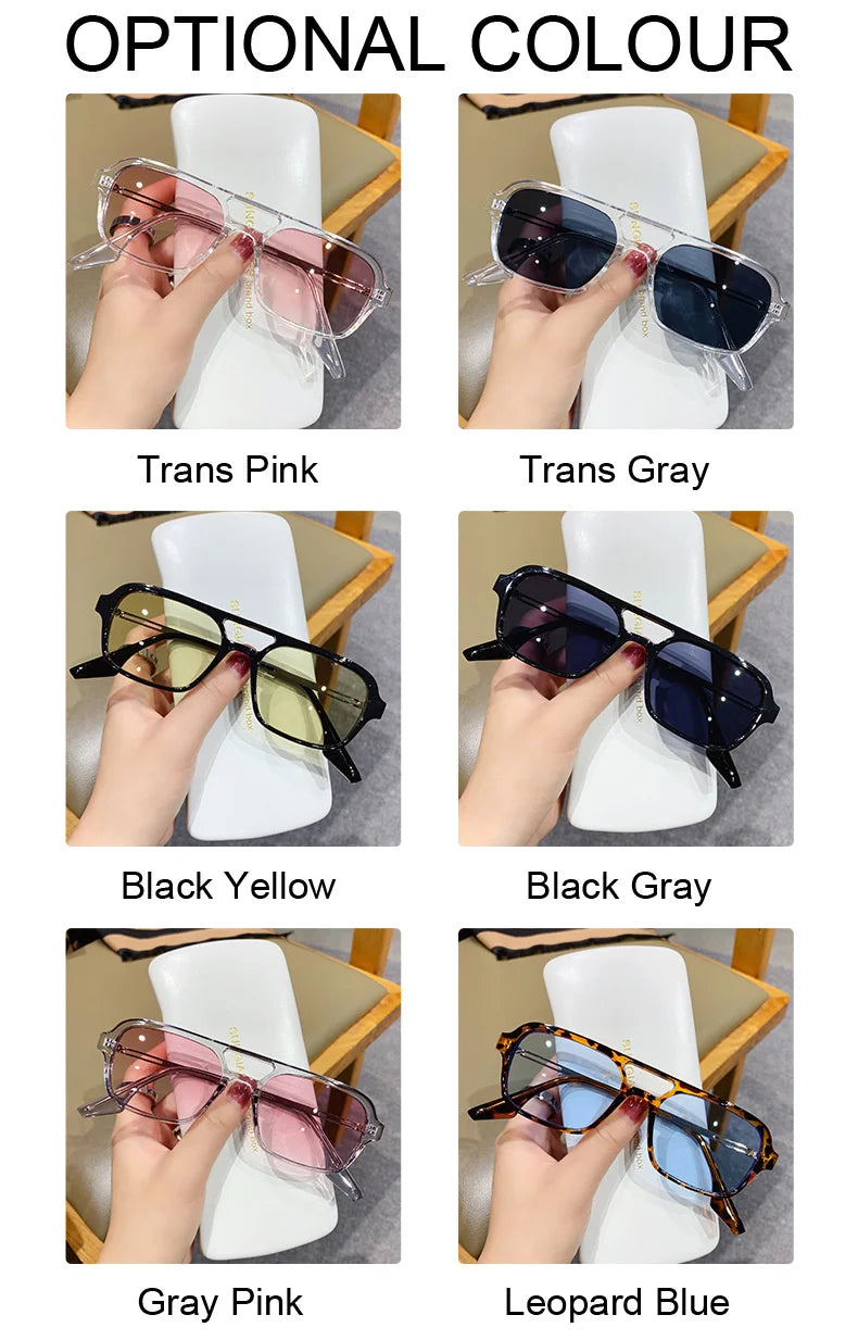 Fashion Vintage Square Sunglasses Woman Brand Retro Small Frame Sun Glasses Female Double Bridges Design Oculos De Sol Feminino