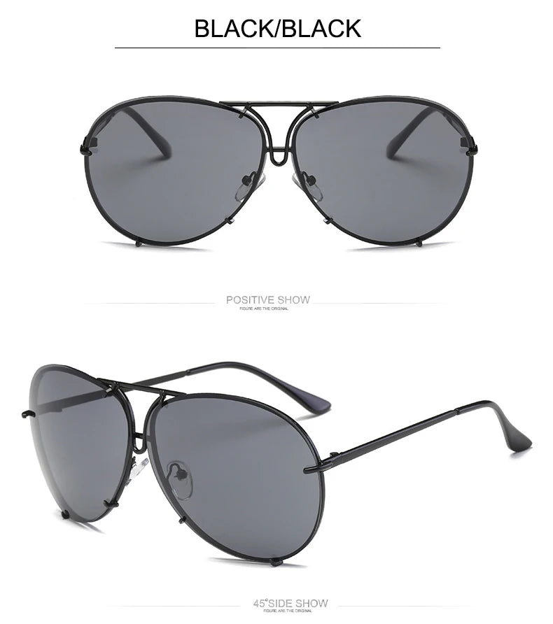 Oversized Pilot Sunglasses for Women - Luxury Brand Metal Mirror UV400 Fashion Shades