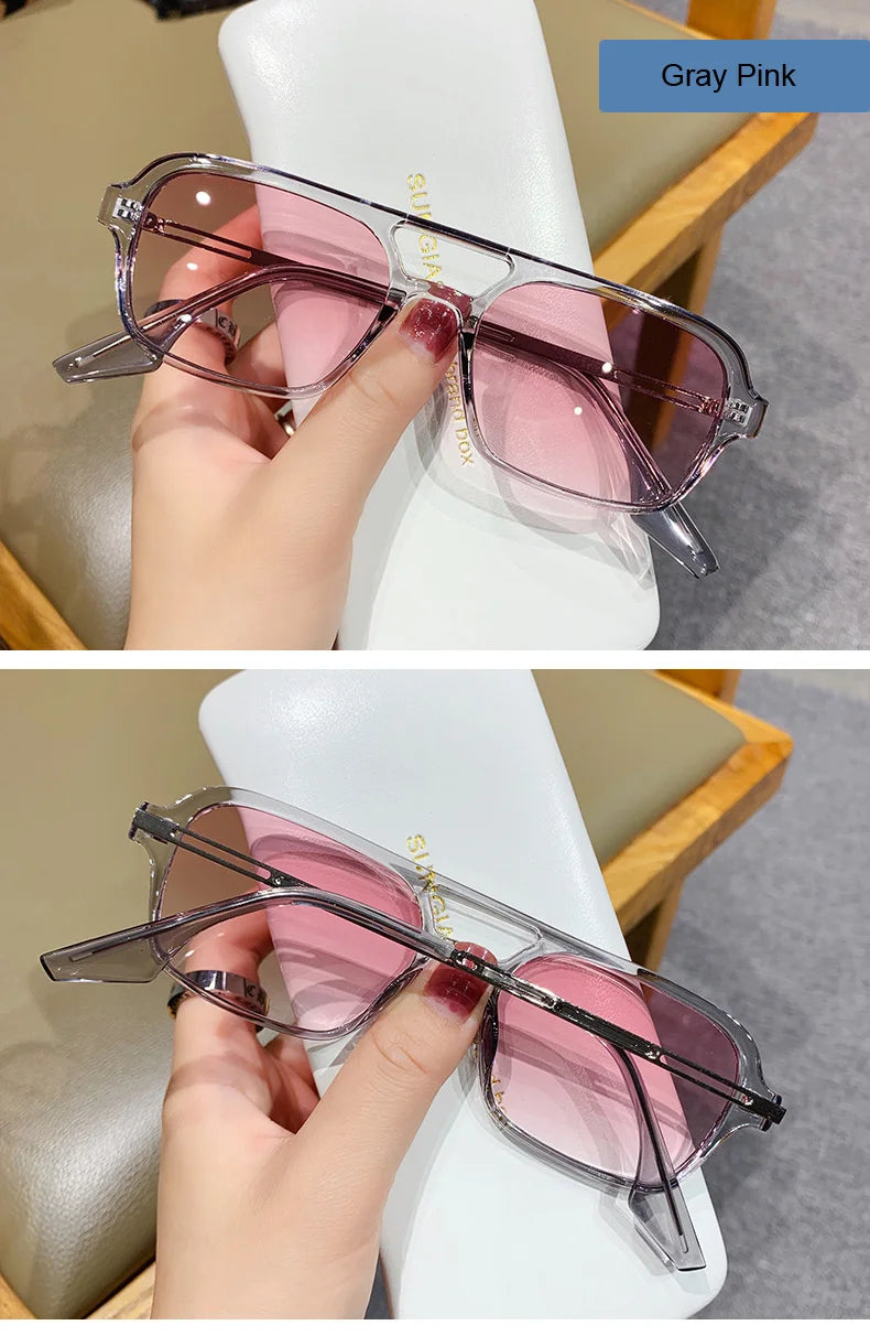 Fashion Vintage Square Sunglasses Woman Brand Retro Small Frame Sun Glasses Female Double Bridges Design Oculos De Sol Feminino