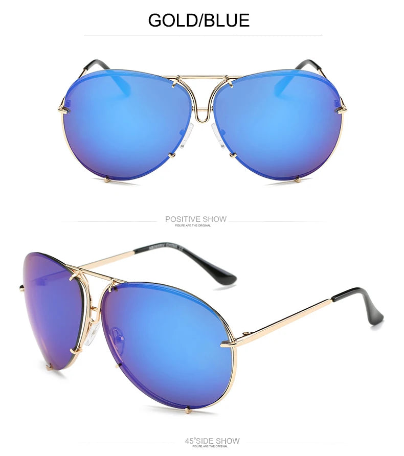 Oversized Pilot Sunglasses for Women - Luxury Brand Metal Mirror UV400 Fashion Shades