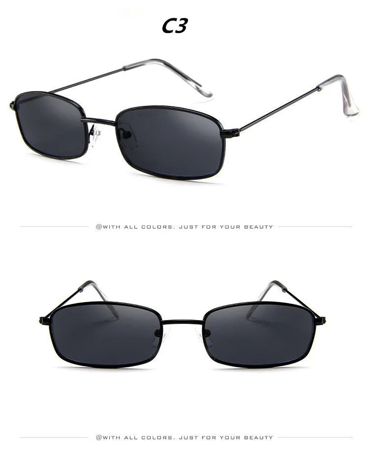 New Small Rectangle Retro Sunglasses Men Brand Designer Red Metal Frame Clear Lens Sun Glasses Women Unisex UV400