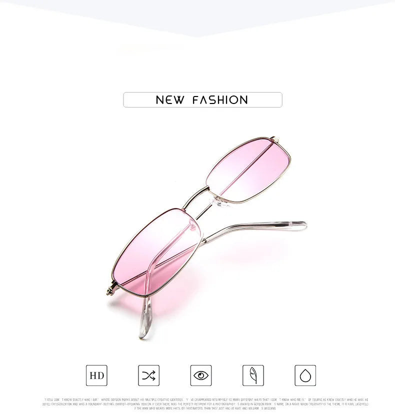 New Small Rectangle Retro Sunglasses Men Brand Designer Red Metal Frame Clear Lens Sun Glasses Women Unisex UV400