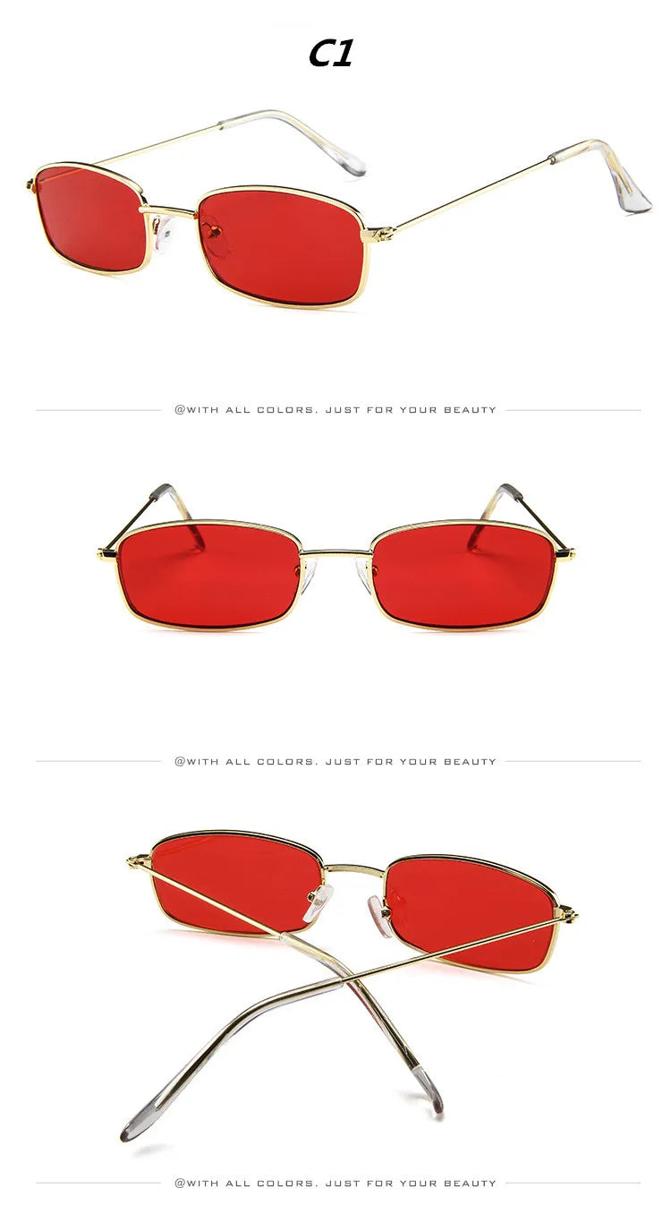 New Small Rectangle Retro Sunglasses Men Brand Designer Red Metal Frame Clear Lens Sun Glasses Women Unisex UV400