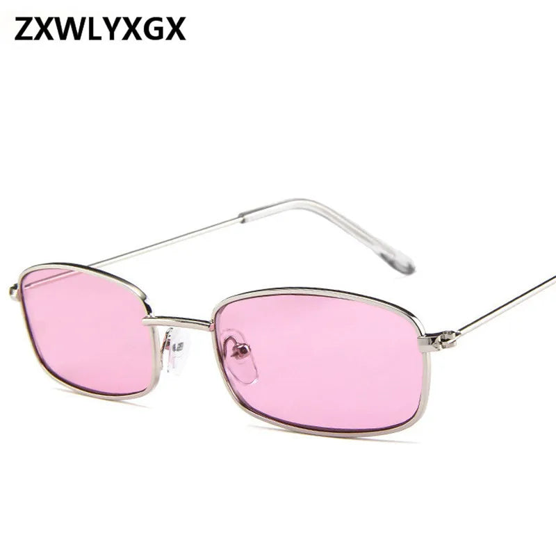 New Small Rectangle Retro Sunglasses Men Brand Designer Red Metal Frame Clear Lens Sun Glasses Women Unisex UV400