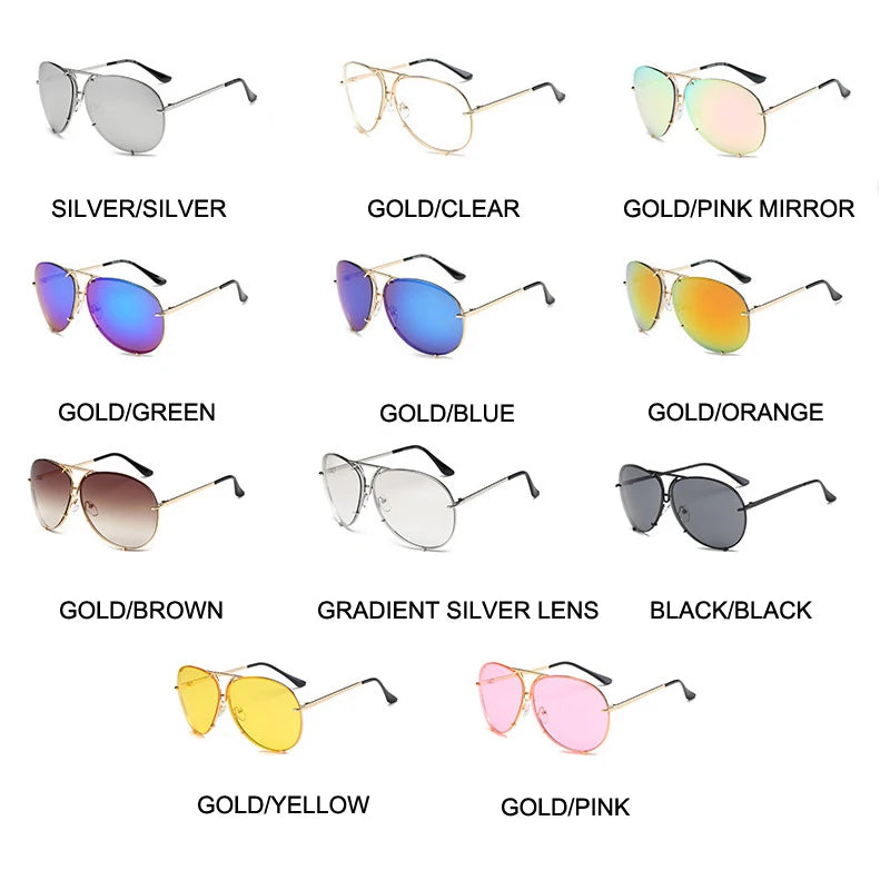 Oversized Pilot Sunglasses for Women - Luxury Brand Metal Mirror UV400 Fashion Shades