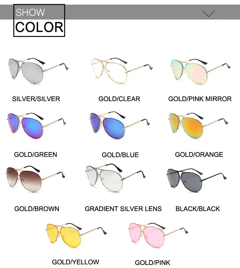 Oversized Pilot Sunglasses for Women - Luxury Brand Metal Mirror UV400 Fashion Shades