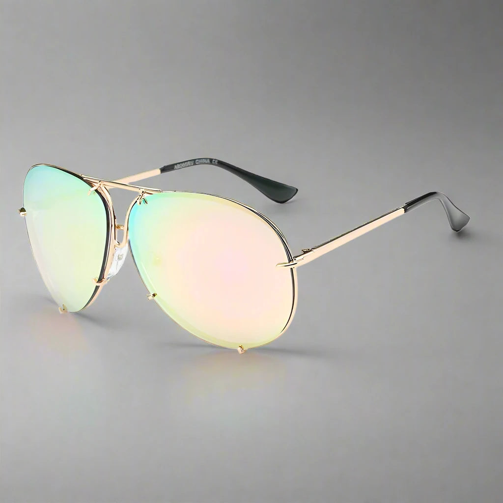 Oversized Pilot Sunglasses for Women - Luxury Brand Metal Mirror UV400 Fashion Shades