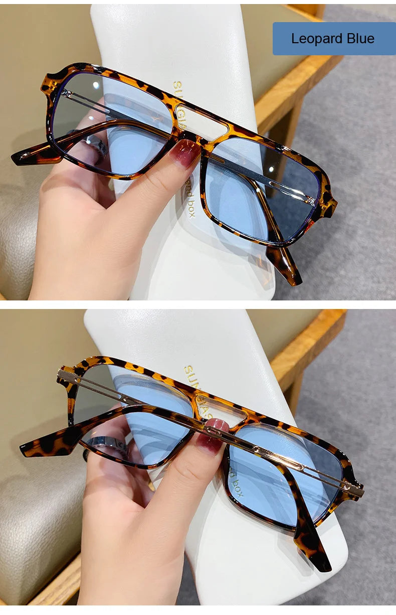 Fashion Vintage Square Sunglasses Woman Brand Retro Small Frame Sun Glasses Female Double Bridges Design Oculos De Sol Feminino