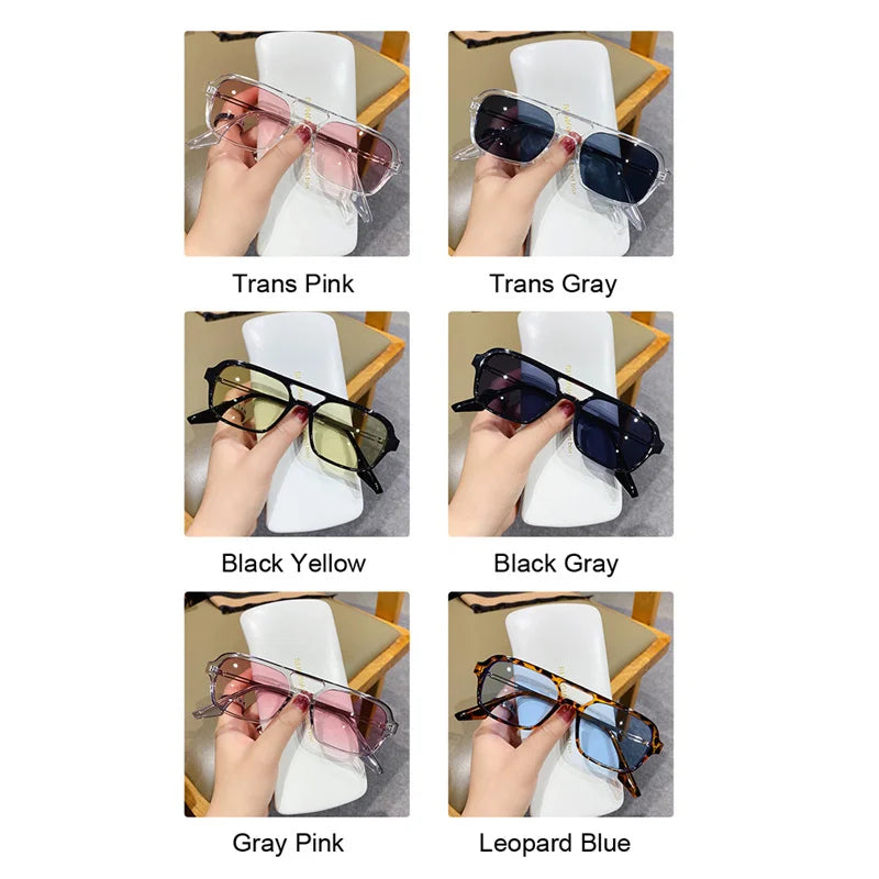 Fashion Vintage Square Sunglasses Woman Brand Retro Small Frame Sun Glasses Female Double Bridges Design Oculos De Sol Feminino