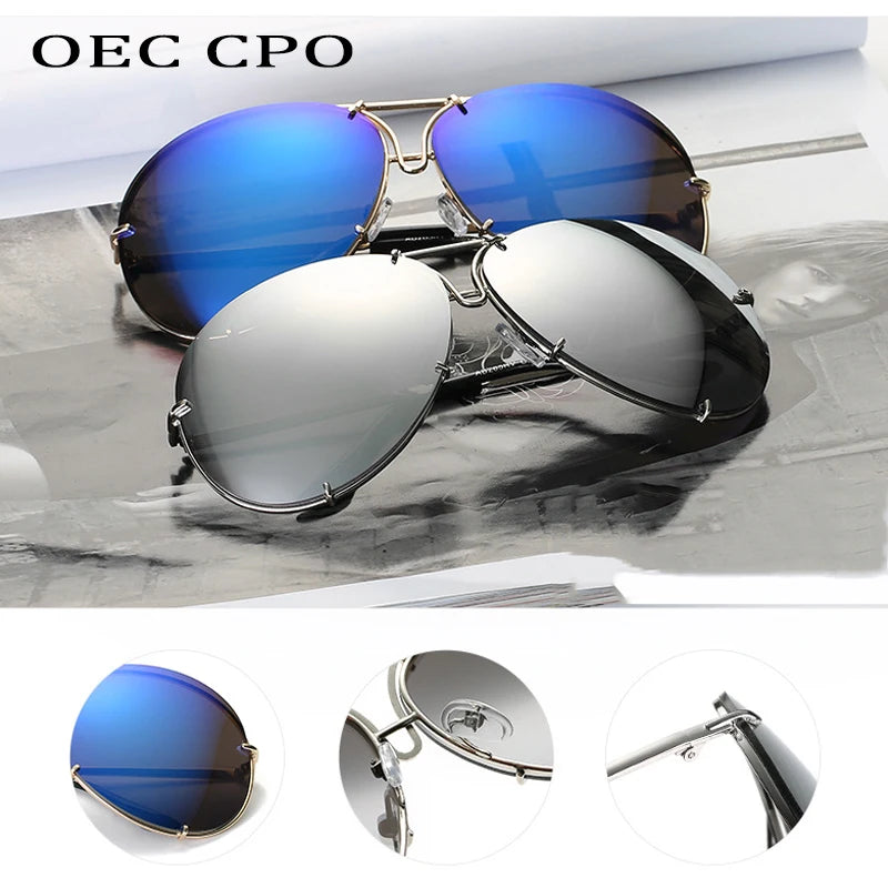 Oversized Pilot Sunglasses for Women - Luxury Brand Metal Mirror UV400 Fashion Shades