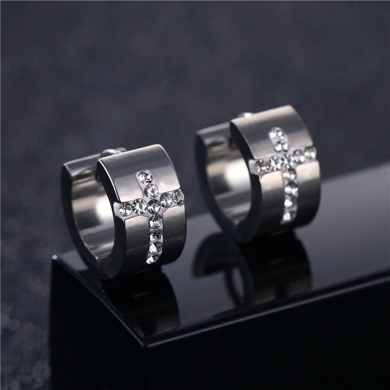 Creative Fashion Titanium Steel Engraved Cross Earrings for Men and Women - Stainless Steel Jewelry