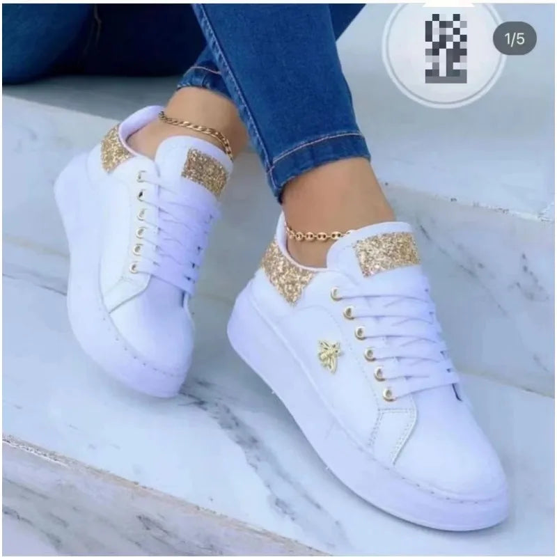 Autumn Shoes Waterproof White Sneakers for Women Korean Version Lace Up Casual Flat Sport Shoes Ladies Vulcanized Shoes