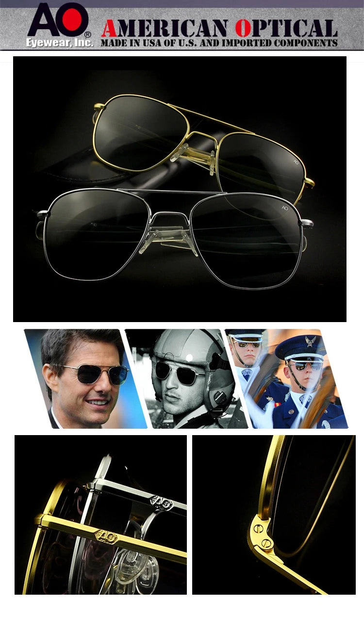 Pilot AO Sunglasses Men Top Quality Brand Designer AGX Tempered Glass Lens Sun Glasses Male