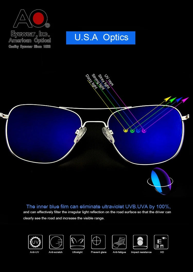 Pilot AO Sunglasses Men Top Quality Brand Designer AGX Tempered Glass Lens Sun Glasses Male