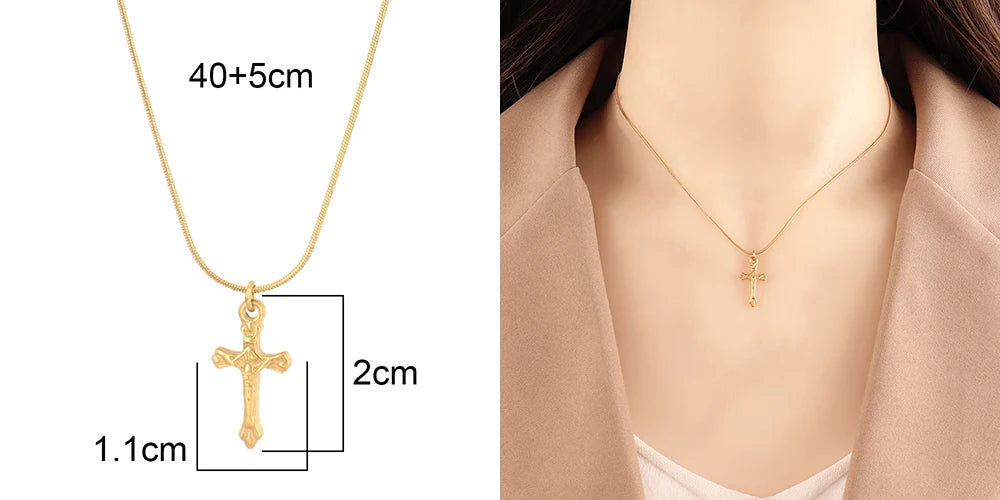 18k Gold Plated Stainless Steel Snake Chain Choker Necklace For Woman Cross Pendants Necklaces Gifts Men Jewelry Wholesale