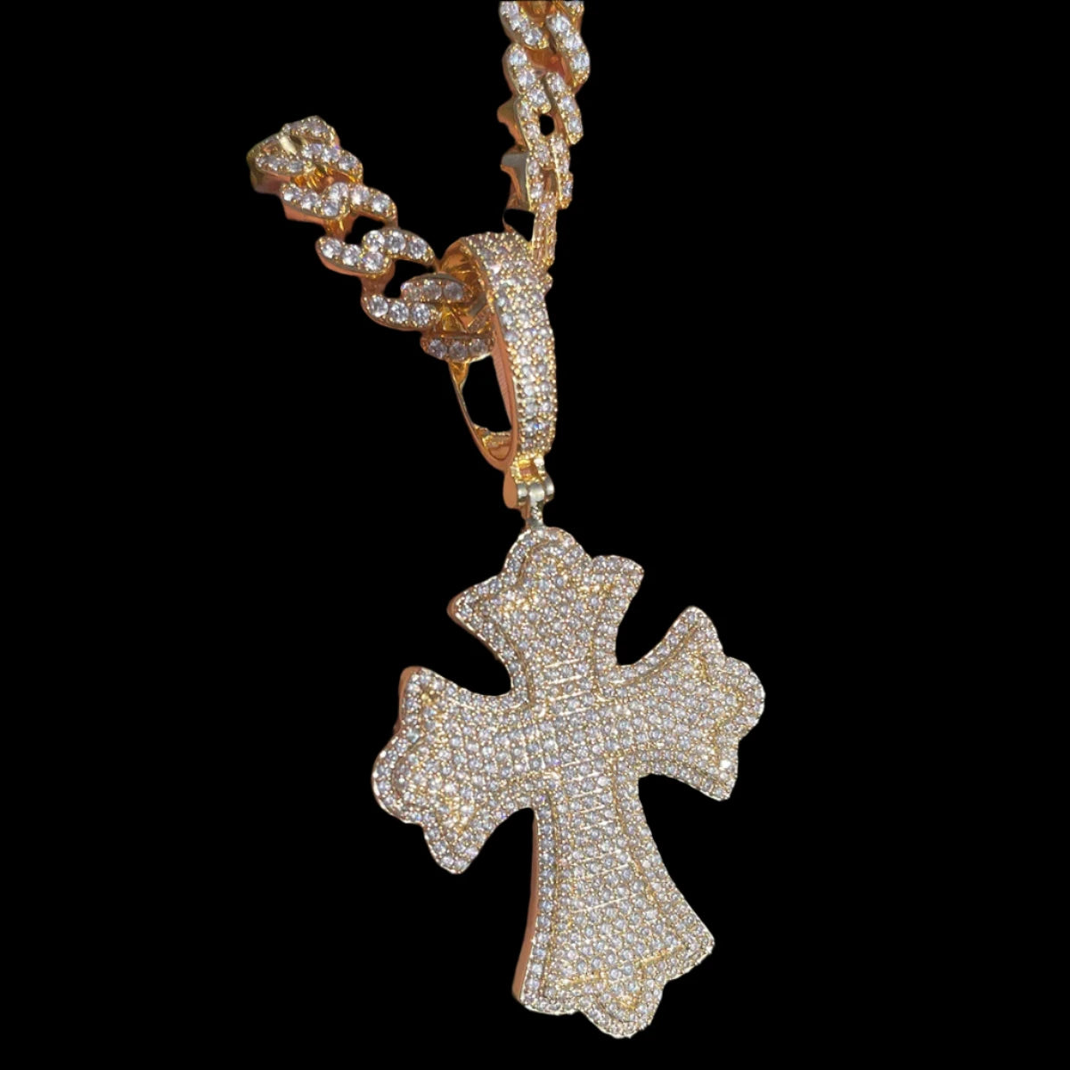 Bubble Letter Iced Out Cross Necklace for Men Prong Setting Cubic Zirconia Real Gold Plated Pendant Hip Hop Jewelry