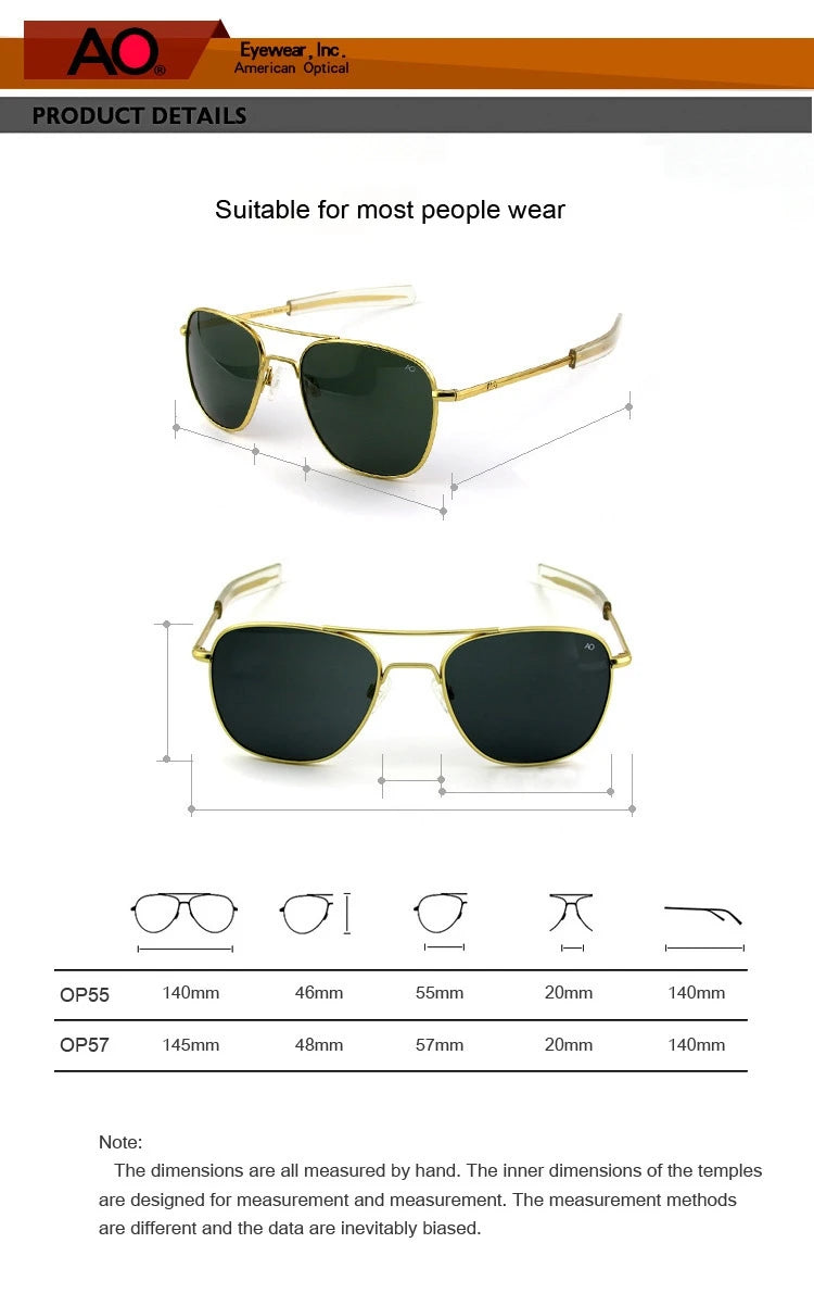 Pilot AO Sunglasses Men Top Quality Brand Designer AGX Tempered Glass Lens Sun Glasses Male