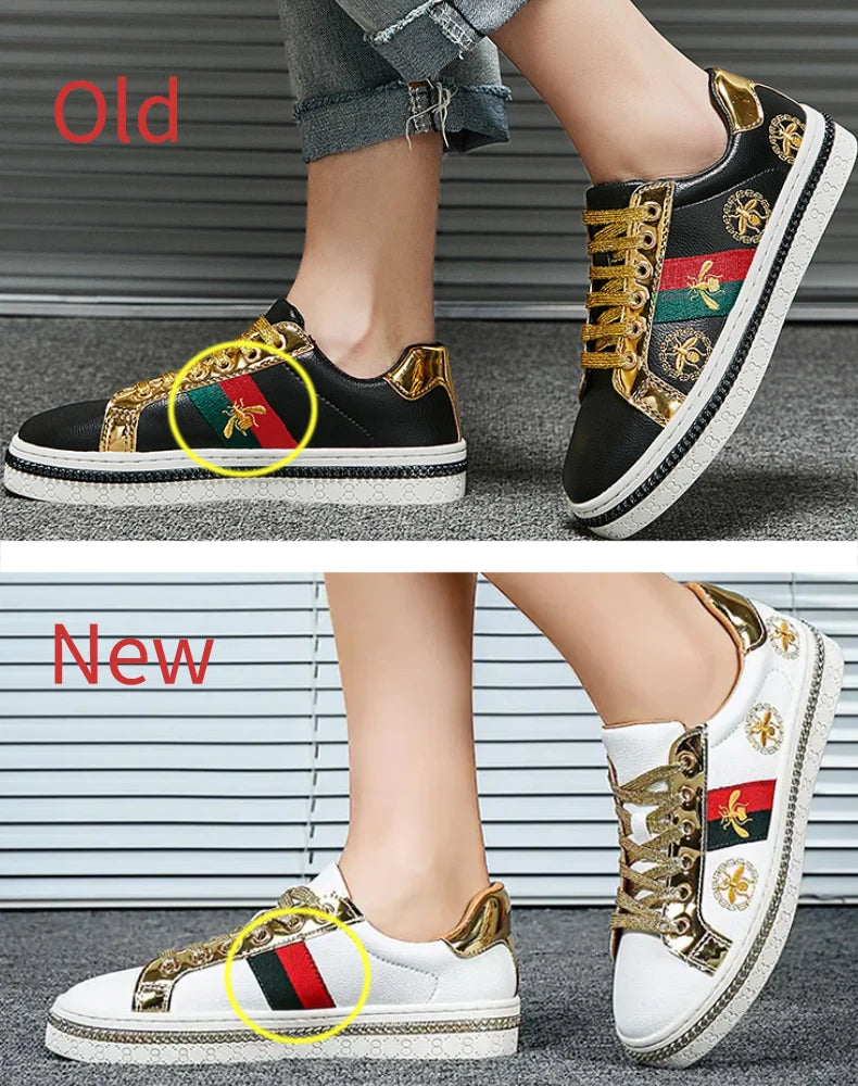 Trendy Brand Embroidered Shoes Couple Casual Flats Sneakers Comfort Mens Skateboarding Shoe Unisex Black White Women Footwear