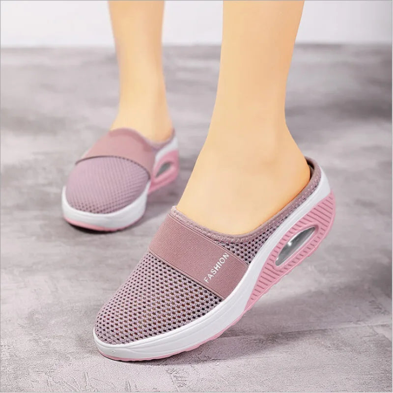 Shoes Air Women Walking Cushion Slip-On  Orthopedic Diabetic Ladies Platform Mules Mesh Lightweight Slipper Wedge Female Sneaker