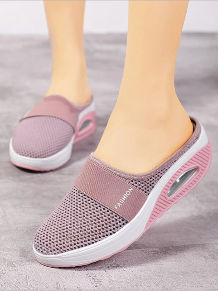 Shoes Air Women Walking Cushion Slip-On  Orthopedic Diabetic Ladies Platform Mules Mesh Lightweight Slipper Wedge Female Sneaker