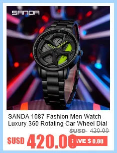 Fashion Men Watch Luxury 360 Rotating Car Wheel Dial Sports Quartz Watch Stainless Steel Casual Waterproof Wristwatch