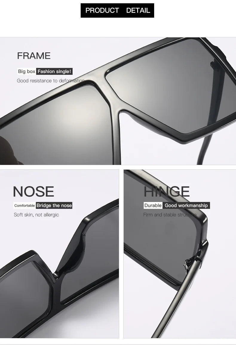 Brand Designer Oversized Square Sunglasses For Women Big UV400 Sun Glasses Womens Sunglasses