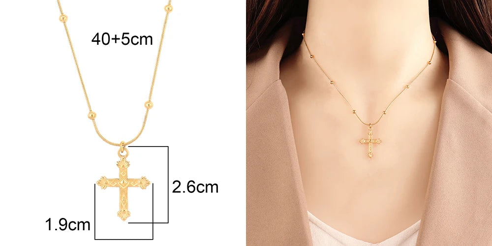 18k Gold Plated Stainless Steel Snake Chain Choker Necklace For Woman Cross Pendants Necklaces Gifts Men Jewelry Wholesale