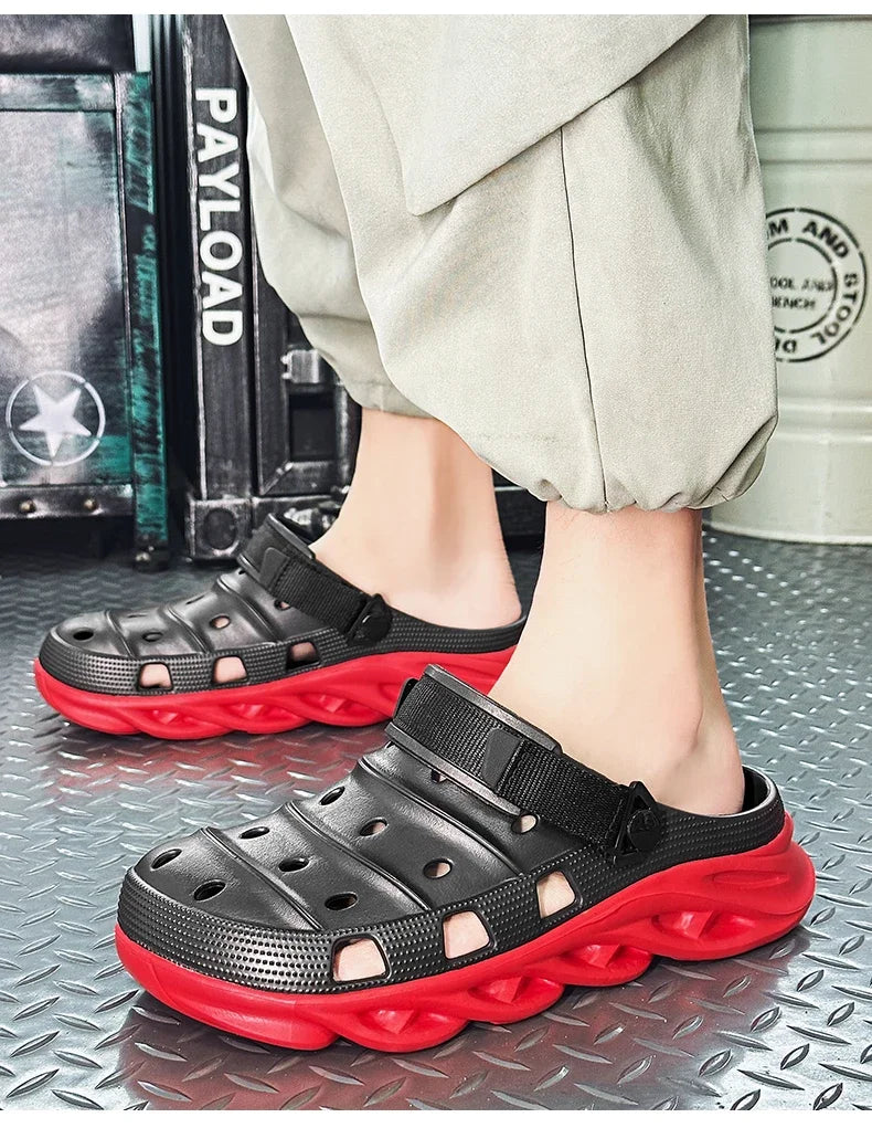 New 2024 Summer Thick Bottom Patchwork Fashion Sandals Men Casual Beach Shoes Hollow-Out Garden Clogs Outdoor Slippers EVA Shoes