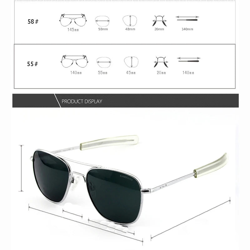 Pilot RE Sunglasses Men Top Quality Sun Glasses For Male American Army Military Glass Lens AO Lens Oculos