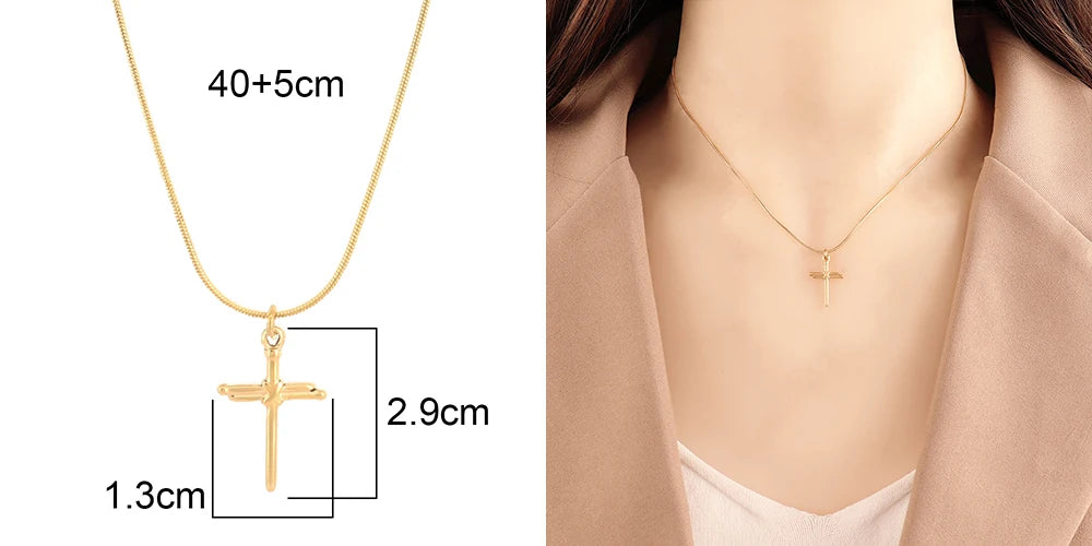 18k Gold Plated Stainless Steel Snake Chain Choker Necklace For Woman Cross Pendants Necklaces Gifts Men Jewelry Wholesale