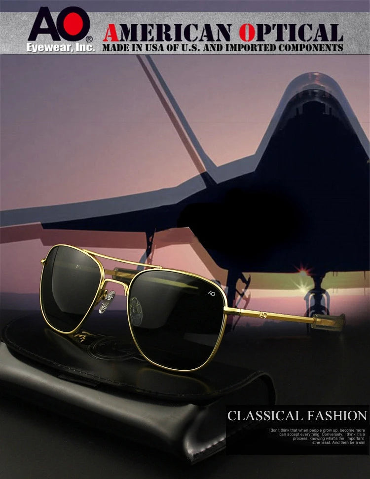 Pilot AO Sunglasses Men Top Quality Brand Designer AGX Tempered Glass Lens Sun Glasses Male